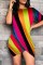Colour Fashion Casual Print Asymmetrical O Neck Short Sleeve Dress