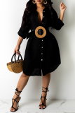 White Fashion Casual Solid Without Belt Turndown Collar Shirt Dress