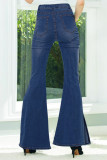 Deep Blue Fashion Casual Solid Slit Plus Size Jeans