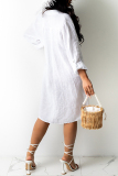 Deep Coffee Fashion Casual Solid Without Belt Turndown Collar Shirt Dress