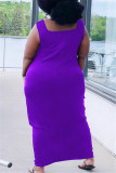 Purple Fashion Casual Plus Size Patchwork Pocket Square Collar Vest Dress