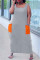 Grey Fashion Casual Plus Size Patchwork Pocket Square Collar Vest Dress