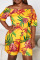 Yellow Sexy Print Split Joint Off the Shoulder Plus Size Jumpsuits