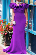 Purple Fashion Sexy Solid Split Joint Bateau Neck Evening Dress