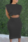 Black Sexy Solid Patchwork O Neck Short Sleeve Two Pieces