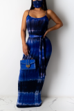 Blue Sexy Fashion Print Suspender Dress