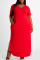 Red Sexy Solid Patchwork Pocket Asymmetrical V Neck Straight Plus Size Dresses