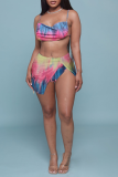 Multi-color Sexy Print Patchwork Swimwears Three Pieces