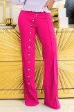 Rose Red Fashion Casual Solid Basic Regular High Waist Trousers
