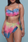 Multi-color Sexy Print Split Joint Swimwears  Three Pieces
