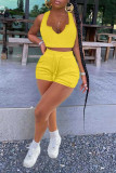 Yellow Fashion Casual Solid Vests V Neck Sleeveless Two Pieces