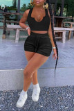 Black Fashion Casual Solid Vests V Neck Sleeveless Two Pieces