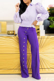 Purple Fashion Casual Solid Basic Regular High Waist Trousers