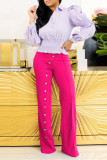 Rose Red Fashion Casual Solid Basic Regular High Waist Trousers