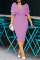 Light Purple Fashion Solid Beading V Neck Short Sleeve Dress