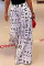 Rose Purple College Print Patchwork Loose High Waist Wide Leg Full Print Bottoms
