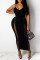 Black Fashion Sexy Solid Bandage Hollowed Out Spaghetti Strap Long Dress