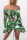 Green Sexy Print Split Joint Draw String Flounce Fold Off the Shoulder Long Sleeve Two Pieces