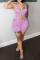 Pink Purple Fashion Sexy Solid Bandage Backless Halter Sleeveless Two Pieces