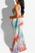 Yellow White Sexy Print Hollowed Out Patchwork Halter Straight Dresses