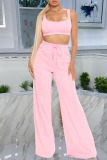 Pink Casual Solid Patchwork U Neck Two Pieces