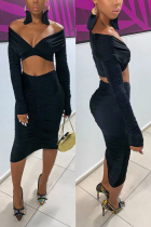 Black Fashion Sexy Long Sleeve Top Skirt Set