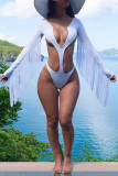 White Fashion Sexy Solid Tassel Hollowed Out Swimwears