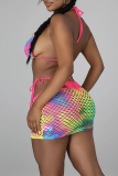 Green Fashion Sexy Print Bandage Hollowed Out See-through Backless Swimwears