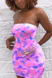 Pink Sexy Off Shoulder Print Sleeveless Dress