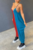 Blue Red Sexy Casual Solid Patchwork Backless Spaghetti Strap Loose Jumpsuits