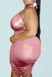 Pink Sexy Fashion Plus Size Sling Tight Dress