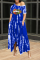 Blue Casual Print Split Joint One Shoulder Irregular Dress Dresses