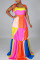 Colour Elegant Color Lump Print Split Joint Spaghetti Strap Sling Dress Dresses