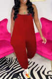 Red Casual Solid Patchwork Spaghetti Strap Harlan Jumpsuits