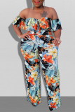 Black Fashion Sexy Print Backless Off the Shoulder Plus Size Jumpsuits