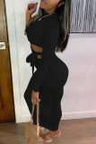 Black Sexy Plus Size Solid Bandage Hollowed Out Half A Turtleneck Long Sleeve Dresses