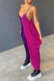 Pink Purple Sexy Casual Solid Patchwork Backless Spaghetti Strap Loose Jumpsuits