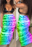 Turquoise Fashion Sexy Gradual Change Print Basic Plus Size Skirt