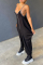 Black Sexy Casual Solid Split Joint Backless Spaghetti Strap Loose Jumpsuits