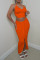 Orange Fashion Sexy Solid Bandage Hollowed Out Asymmetrical Halter Sleeveless Two Pieces