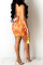 Orange Fashion Sexy Print Backless V Neck Sling Dress