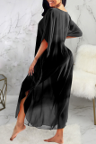 Black Casual Solid Mesh V Neck Straight Dresses