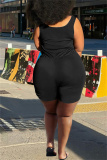 Black Casual Solid Vests U Neck Plus Size Romper