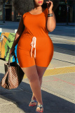 Orange Casual Solid Vests U Neck Plus Size Romper