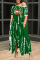 Green Casual Print Split Joint One Shoulder Irregular Dress Dresses