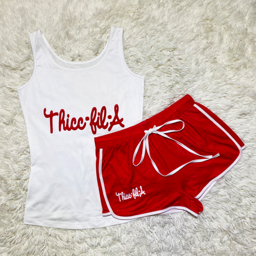 White Red Casual Print Patchwork Sleeveless Two Pieces