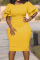 Yellow Fashion Slim Large Size Step Skirt Dress