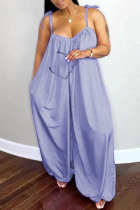 Light Purple Sexy Casual Solid Hollowed Out Spaghetti Strap Plus Size Jumpsuits