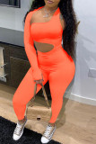 Orange Fashion Sexy Solid Hollowed Out One Shoulder Skinny Jumpsuits