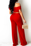 Red Elegant Solid Patchwork Zipper Off the Shoulder Sleeveless Two Pieces